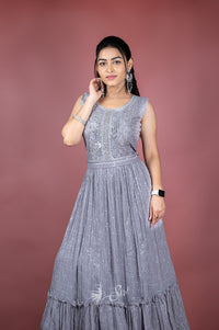Gray Colour Chips & Thread Work Chudidar Kali