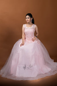 Peach Colour Net Chudidar Kali