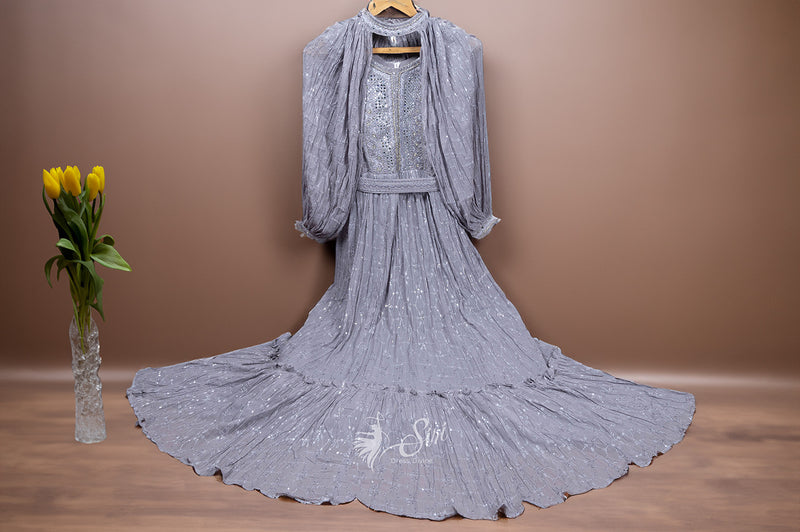 Gray Colour Chips & Thread Work Chudidar Kali