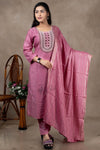 Rose Pink Thread Embroidery Work  Salwar Straight Cut