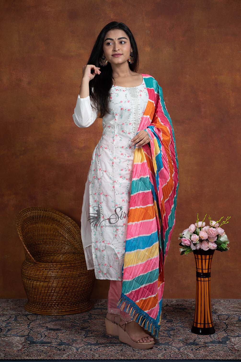 Chandheri Top Bottom Dupatta Set