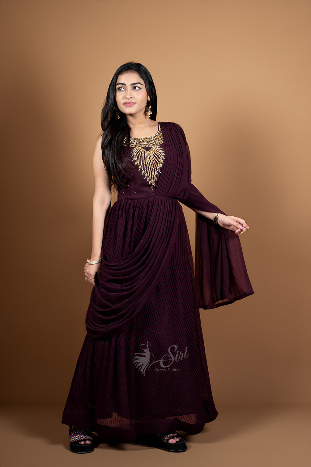 Wine colour georgette chudidar kali