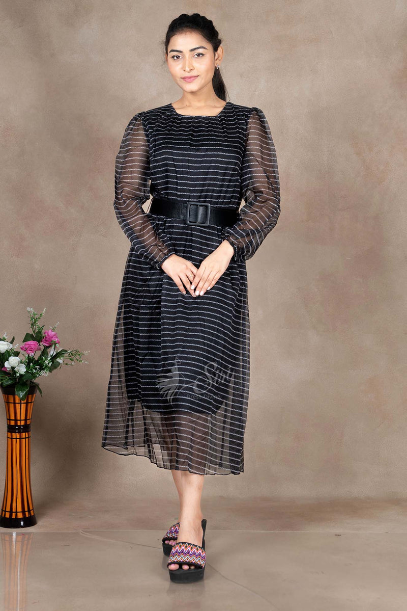 Black Colour Strips Work Westren Top