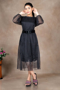 Black Colour Strips Work Westren Top