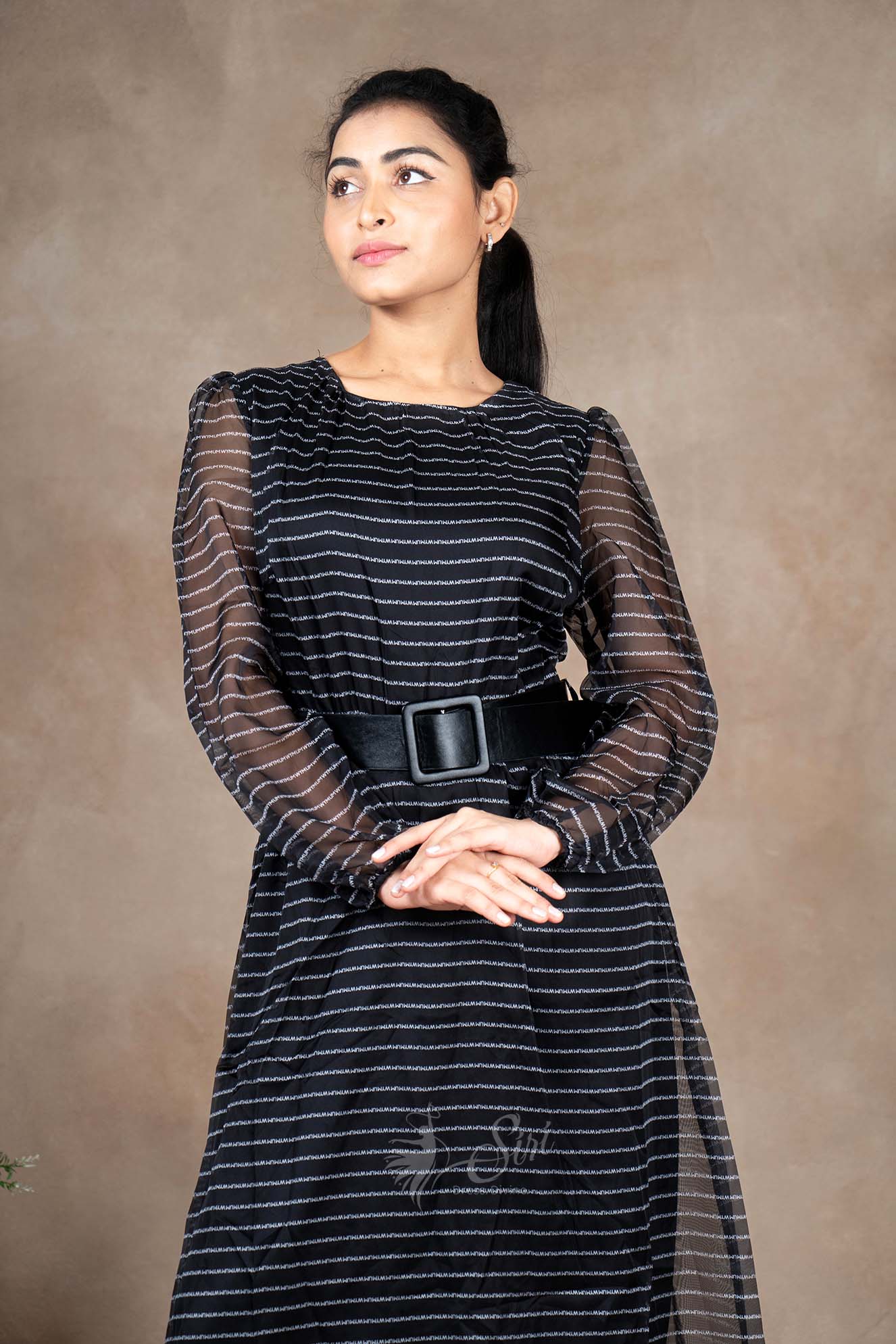 Black Colour Strips Work Westren Top