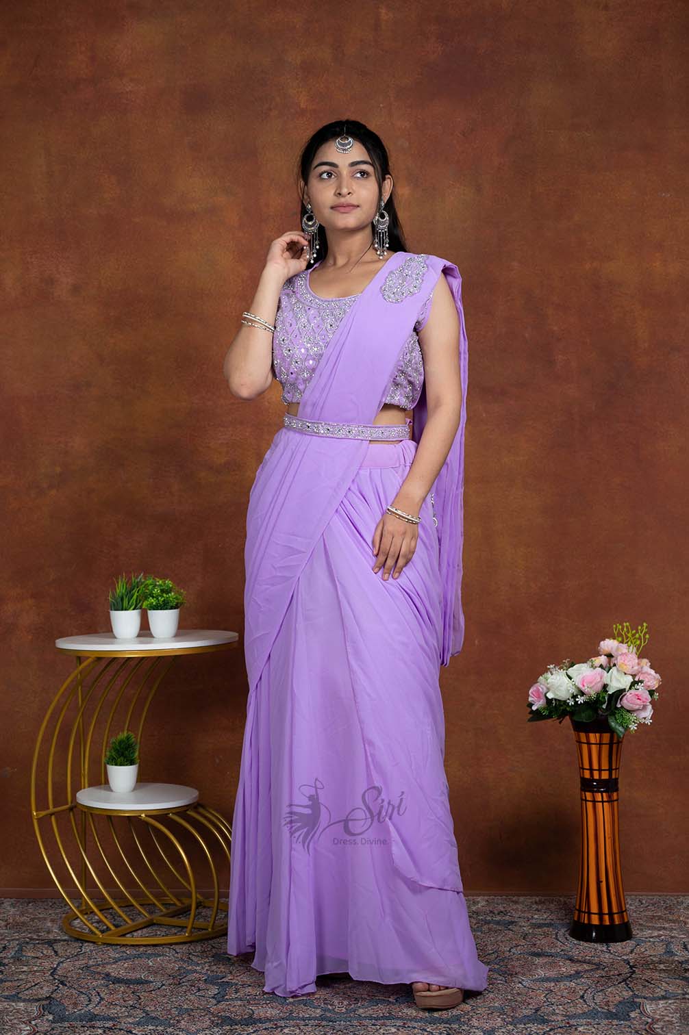 Silver Thread And Stone Work With A Beautiful Waist Belt One