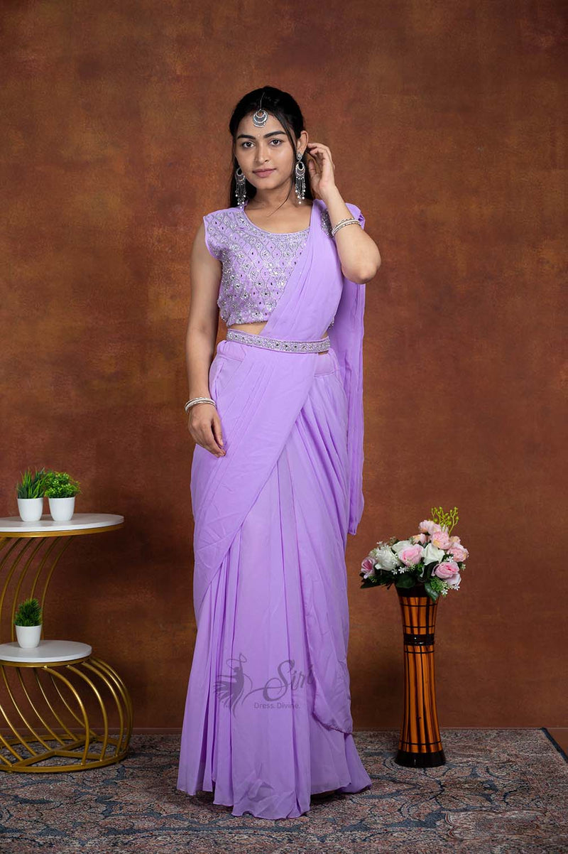 Silver Thread And Stone Work With A Beautiful Waist Belt One Minute Saree