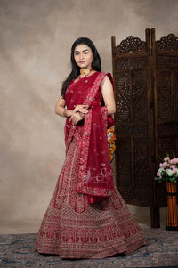 Red Colour Heavy Thread And Embroidary Work Half Saree