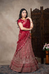 Red Colour Heavy Thread And Embroidary Work Half Saree