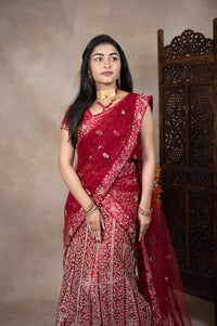 Red Colour Heavy Thread And Embroidary Work Half Saree