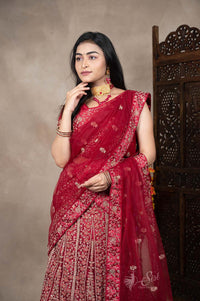 Red Colour Heavy Thread And Embroidary Work Half Saree