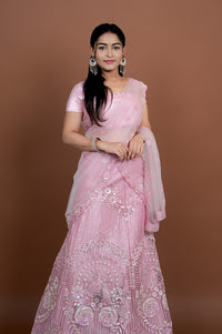 Baby pink net half saree