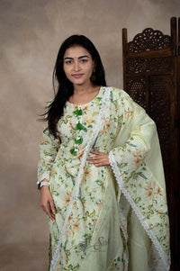 Floral Print 3 Pcs Bottom Dupatta Set