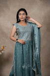 Teal Green Crushed Thread And Chips Work Chudidar Kali