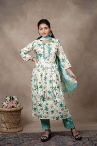 Off White Cotton 3 Pcs Bottom Duppata Set