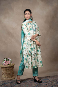 Off White Cotton 3 Pcs Bottom Duppata Set