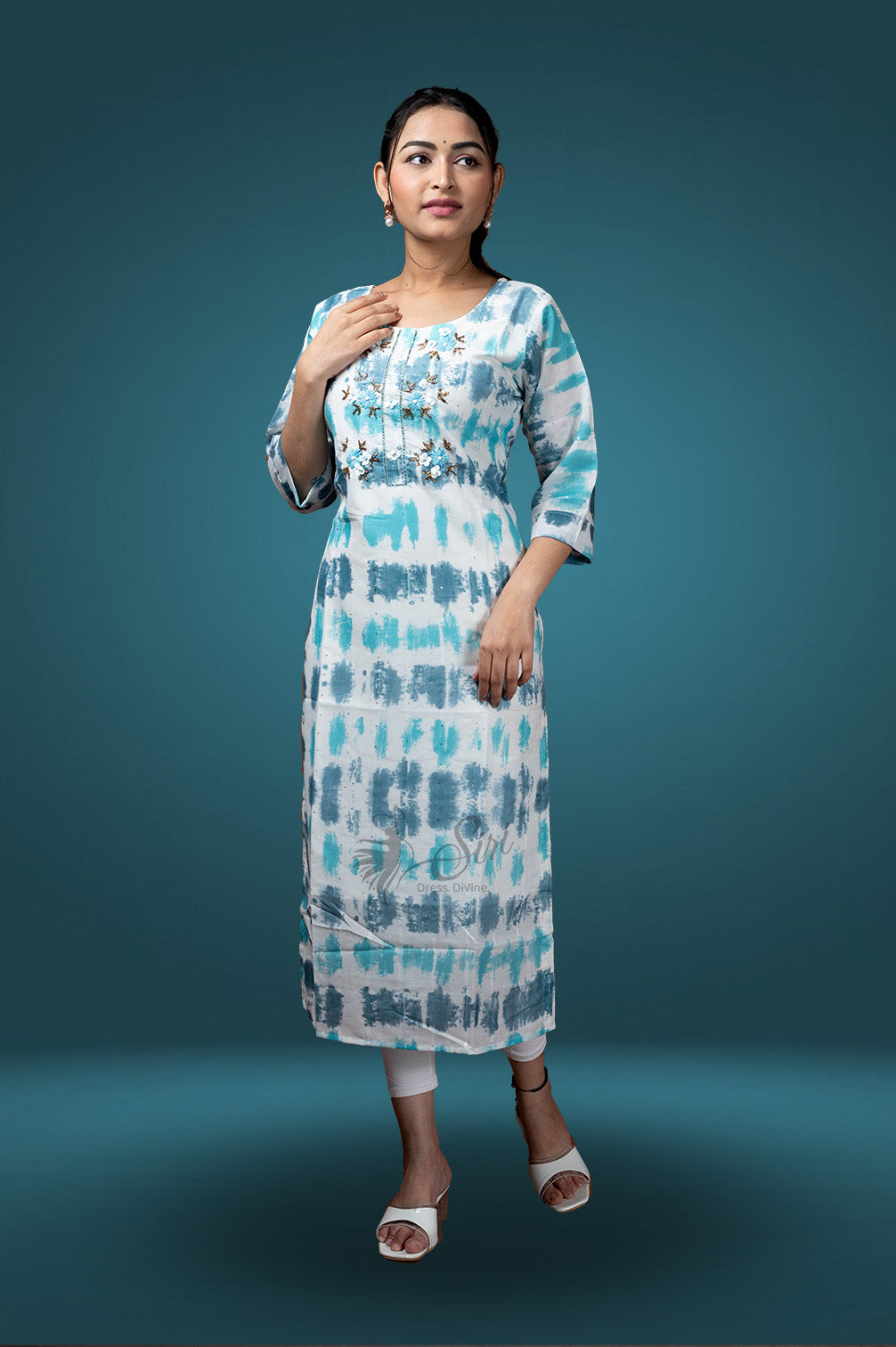 White rayon silk straight cut kurti