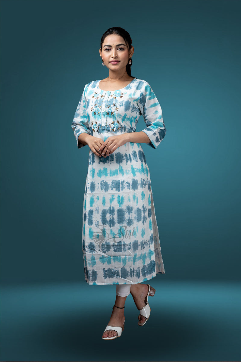 White rayon silk straight cut kurti