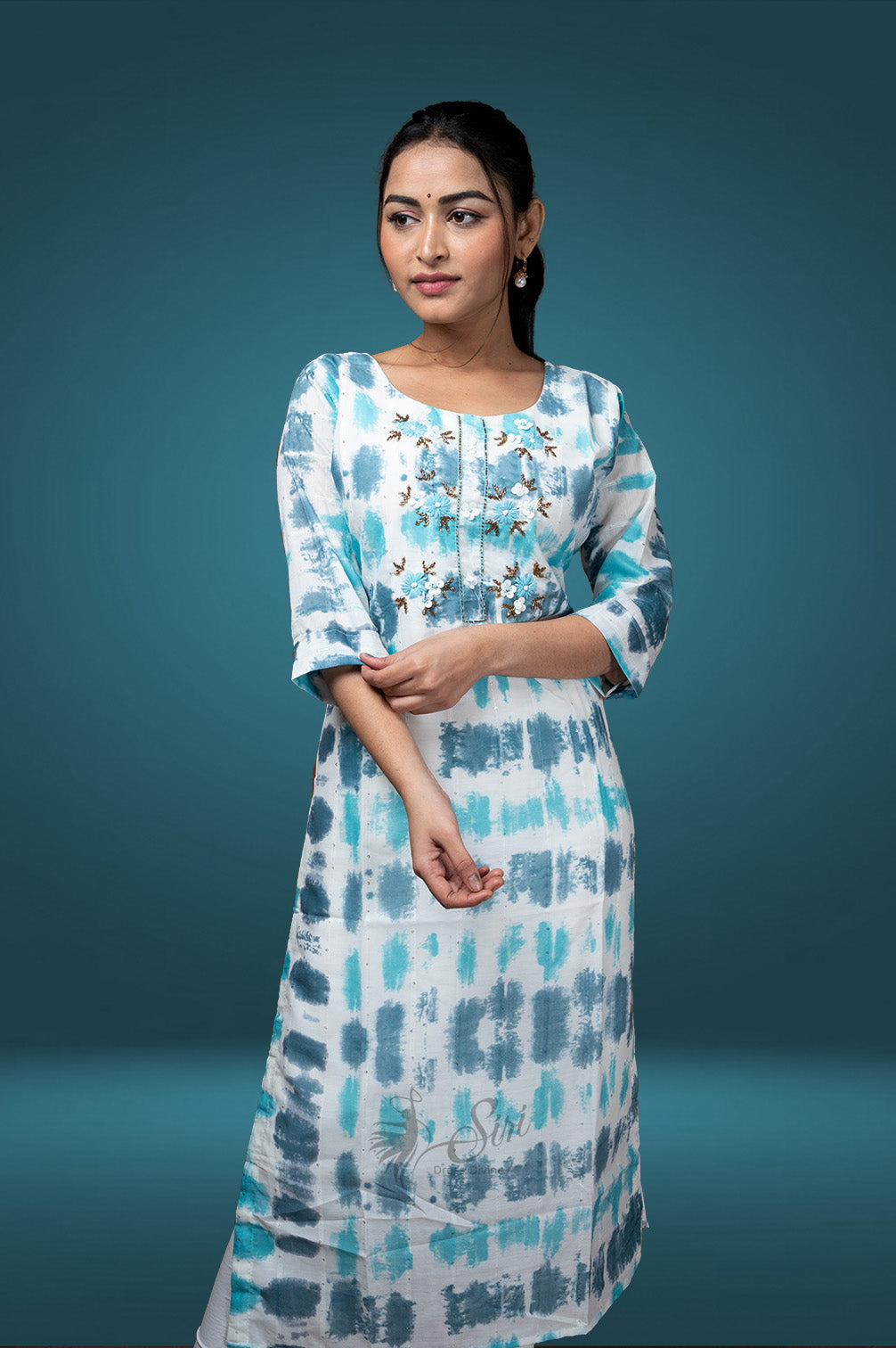 White rayon silk straight cut kurti