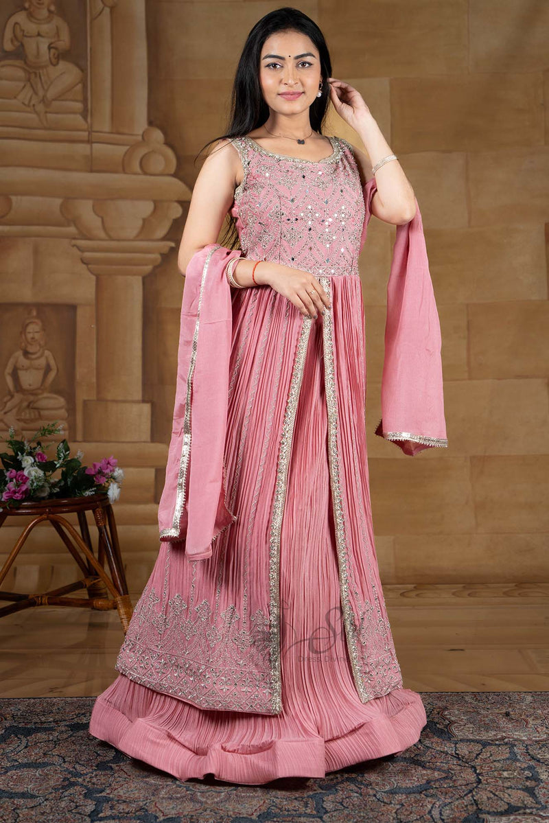 Dark Peach Silver Zari Work Chudidar Kali