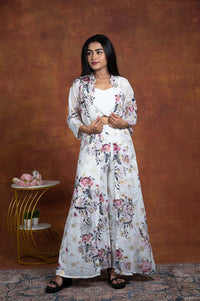 White Floral Print Westren Crop Set