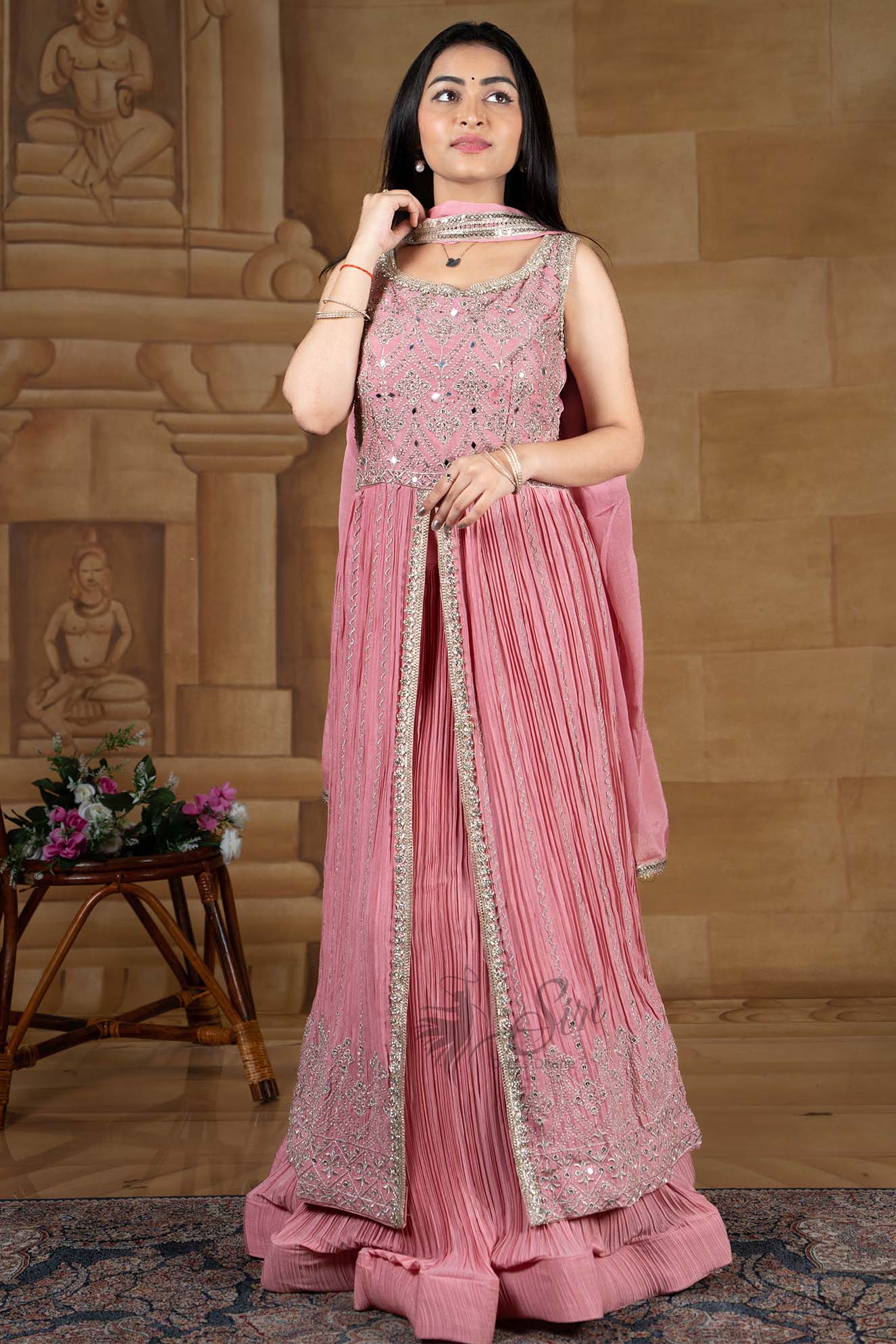 Dark Peach Silver Zari Work Chudidar Kali