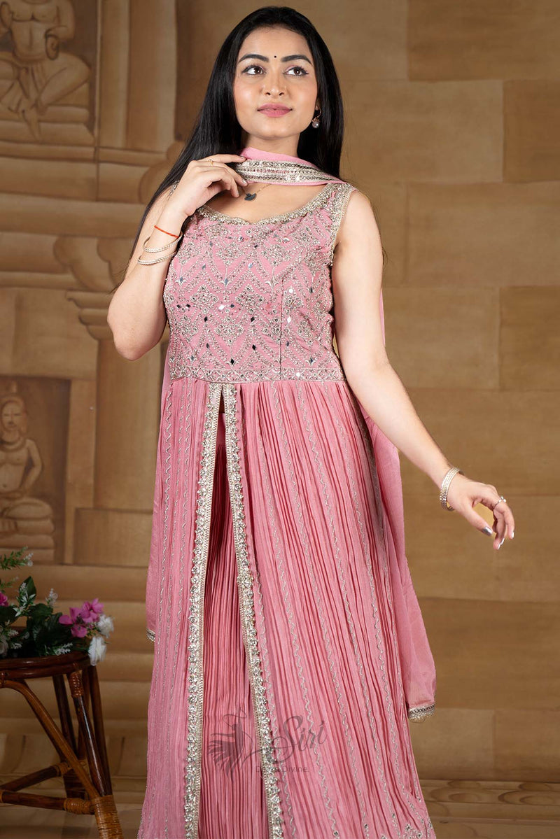 Dark Peach Silver Zari Work Chudidar Kali