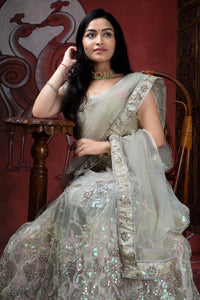 Cream Colour Net Half Saree