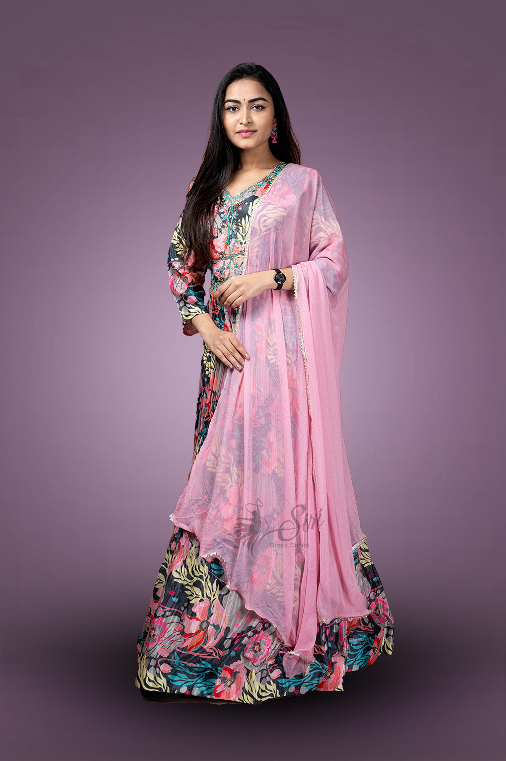 Crape silk alia cut chudidar kali