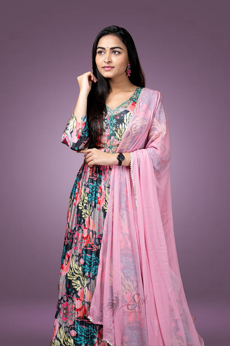 Crape silk alia cut chudidar kali