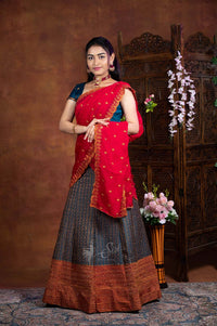 Teal Blue Hallf Saree