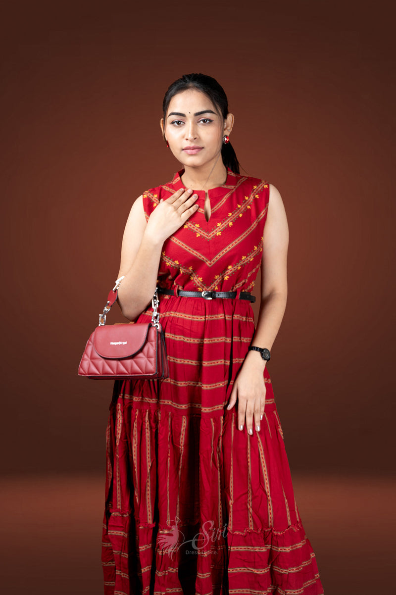 Cherry red colour rayon kurti