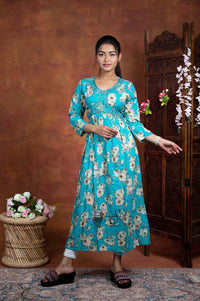 Sky Blue Colour Floral Print Kurti