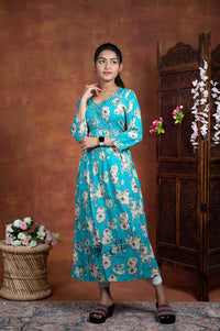 Sky Blue Colour Floral Print Kurti