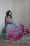 Sea Blue And Lavendar Organza Fabric Crop Top