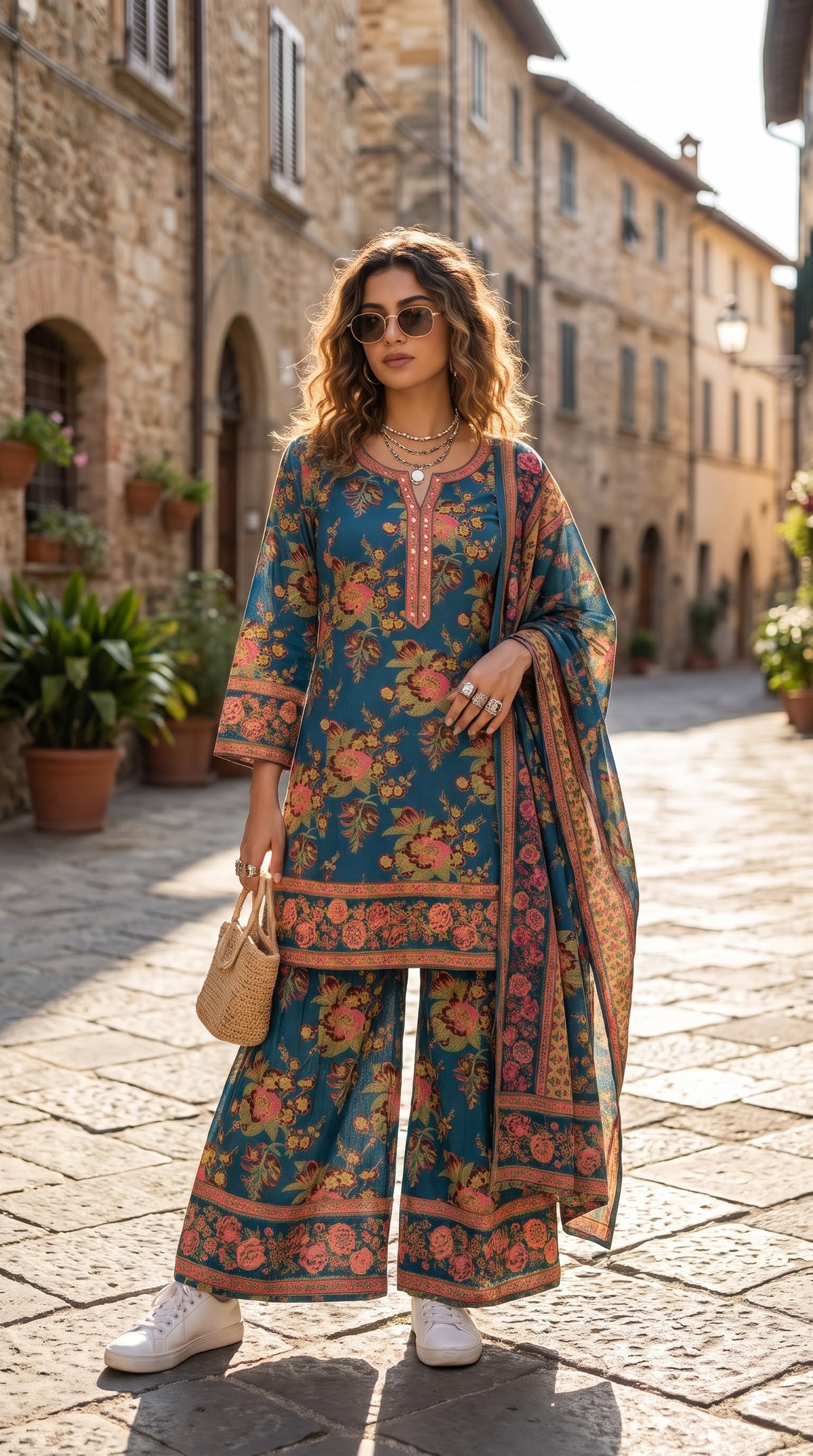 pure cotton floral palazzo set