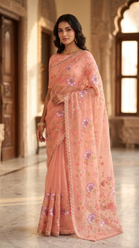 embroidered organza saree