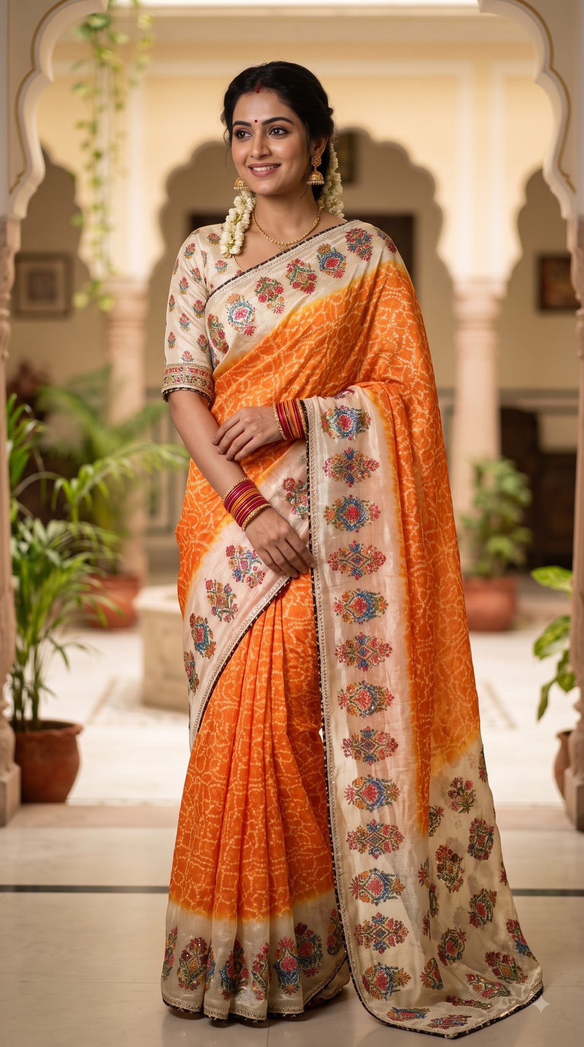 Satin Crepe Bandhej Saree