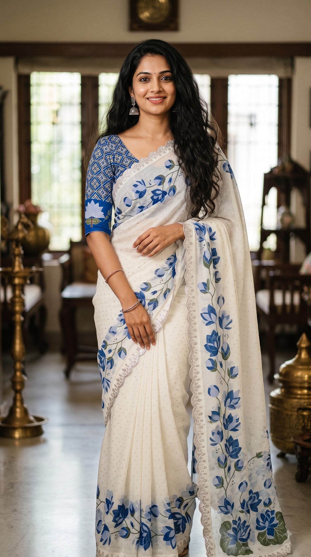 white chiffon silk saree