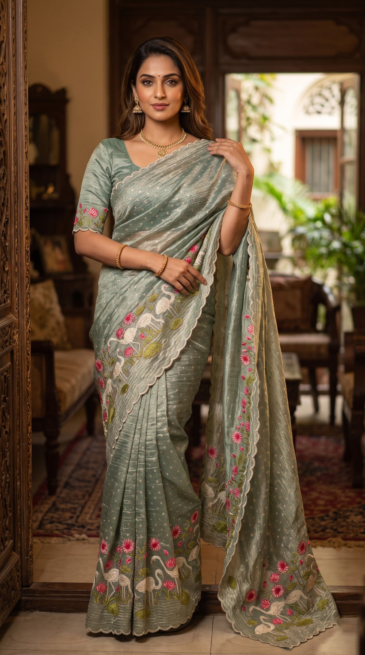 premium crunchy tissue saree