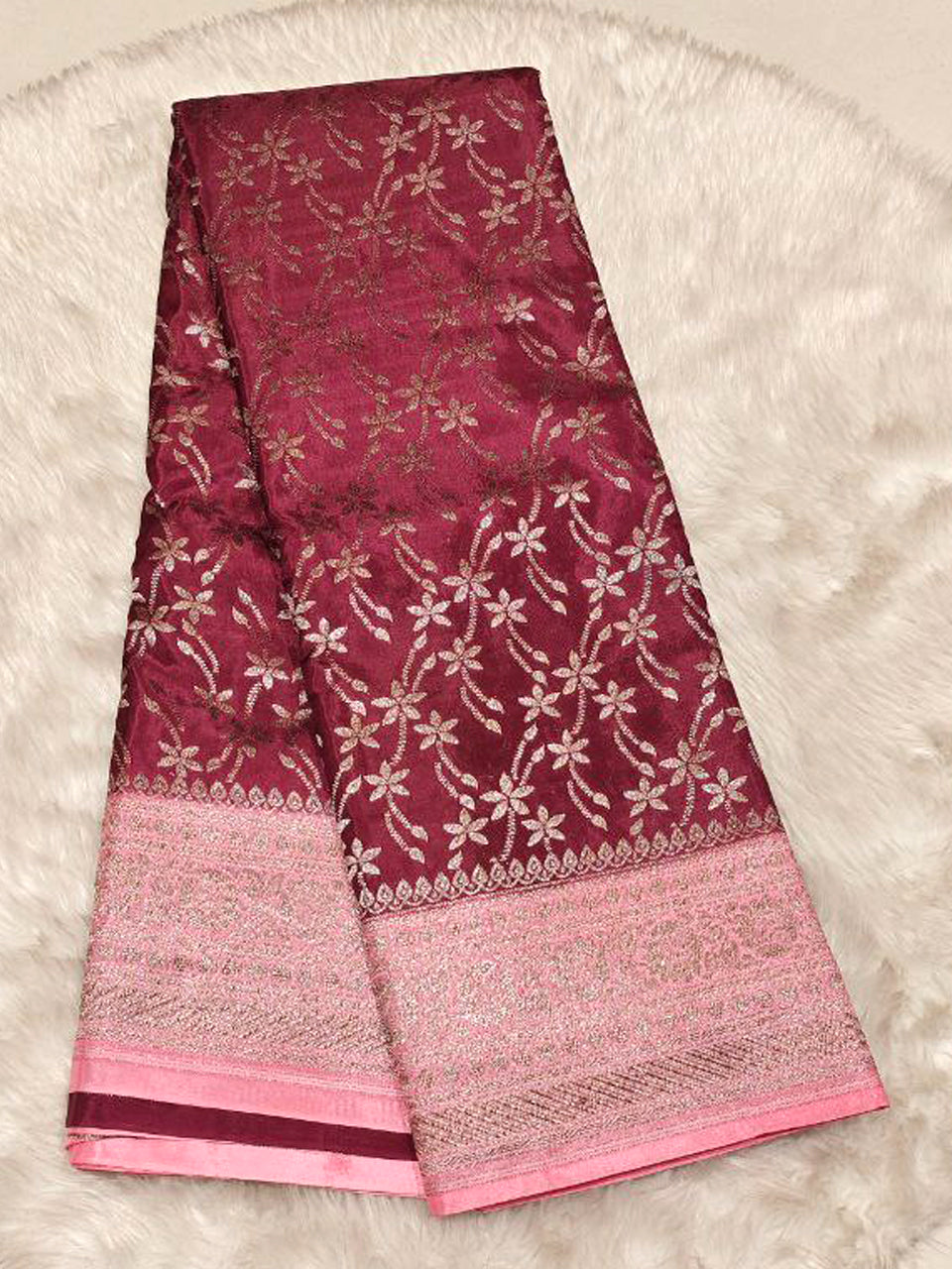 Raspberry Crepe Saree