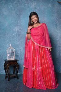 Red And Pink Color Georgette Chudidar Kali