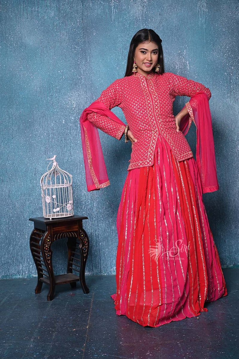 Red And Pink Color Georgette Chudidar Kali