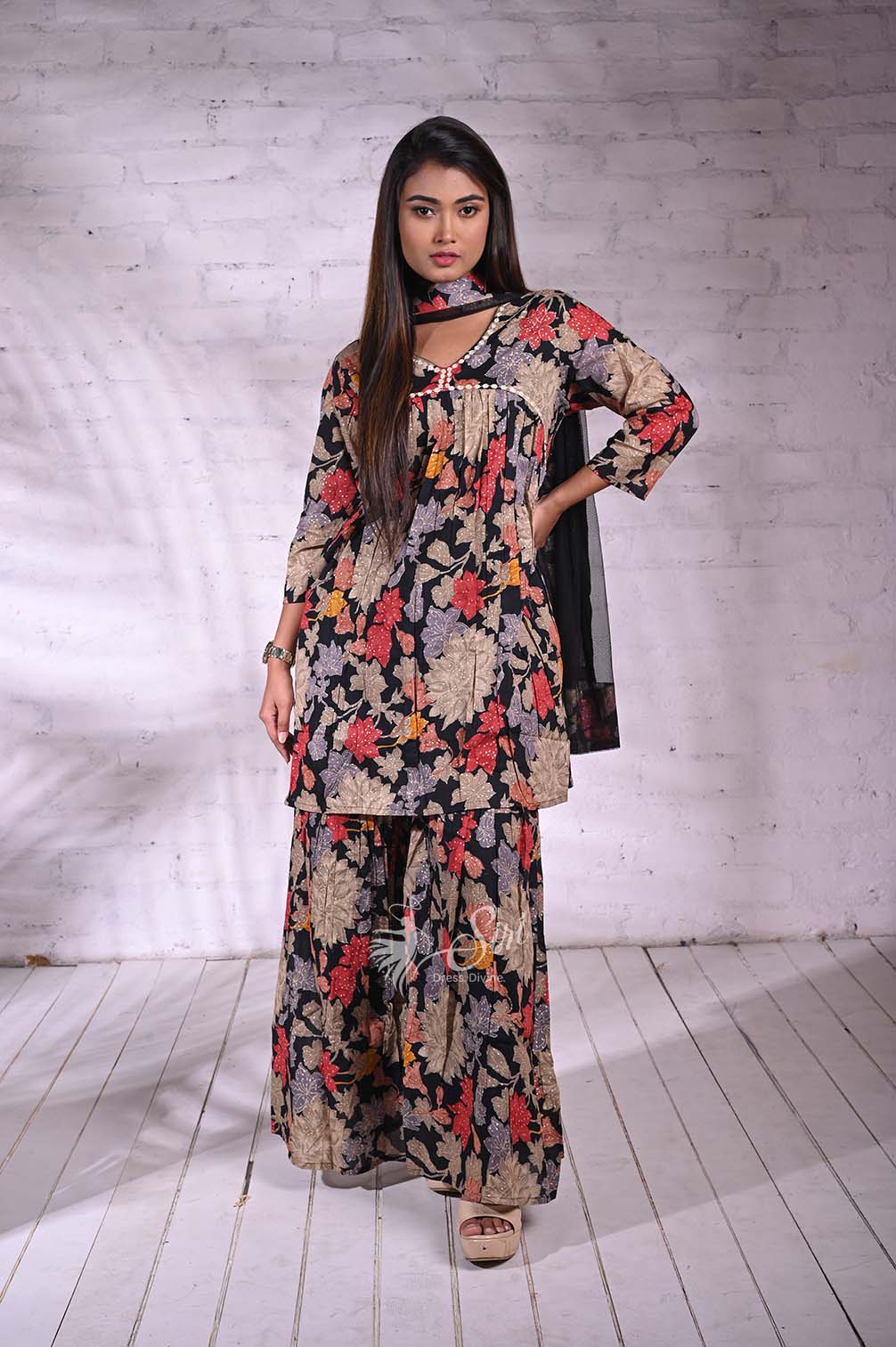 Floral Printed 3 Pcs Bottom Dupatta Set