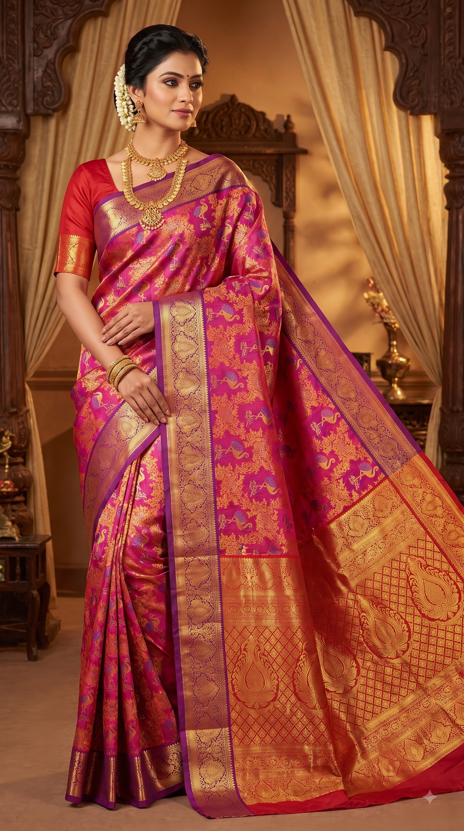 Pink Mini Kanchi Pattu Saree