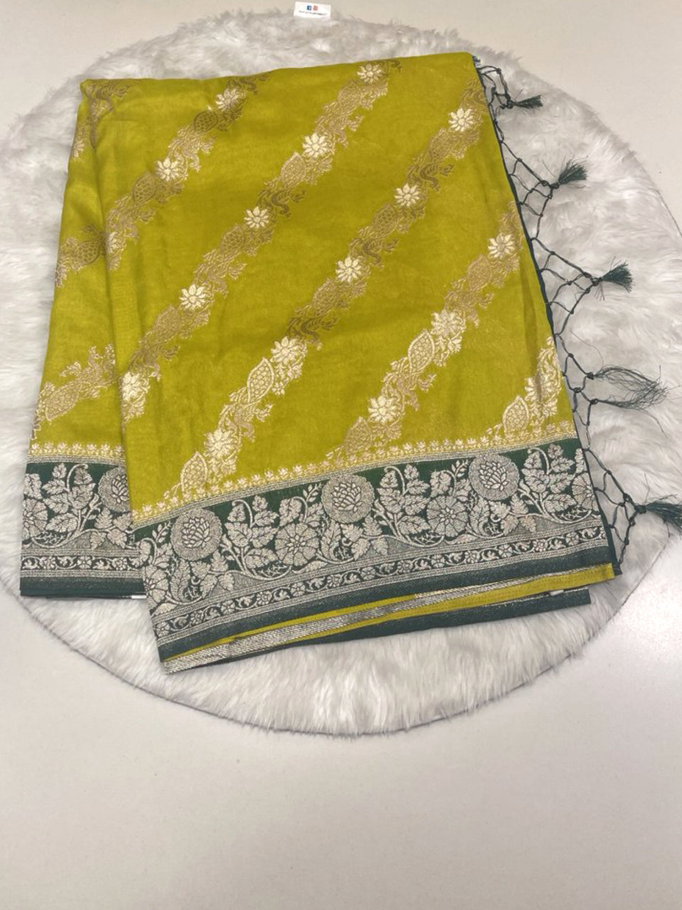 Diagonal Zari Stripes Banarasi Jute Saree