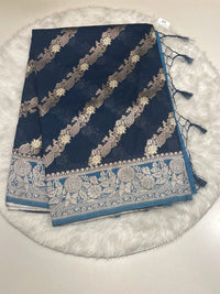 Diagonal Zari Stripes Banarasi Jute Saree