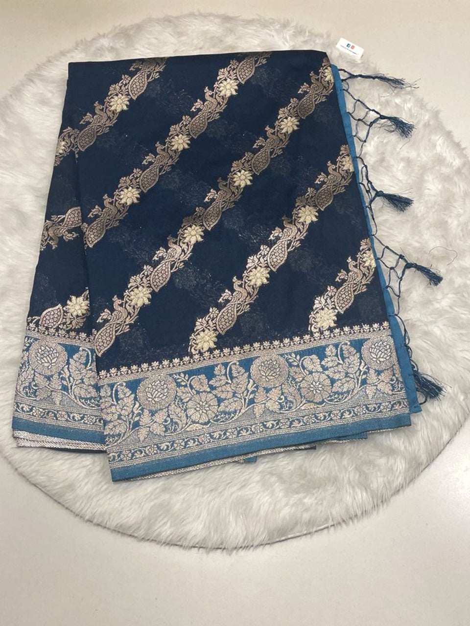 Diagonal Zari Stripes Banarasi Jute Saree