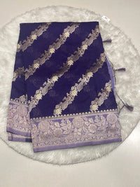 Diagonal Zari Stripes Banarasi Jute Saree