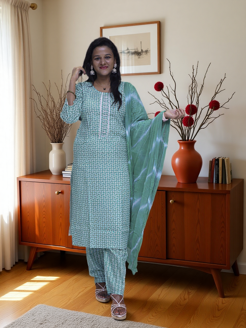 Cotton 3 Pcs Bottom Dupatta Set